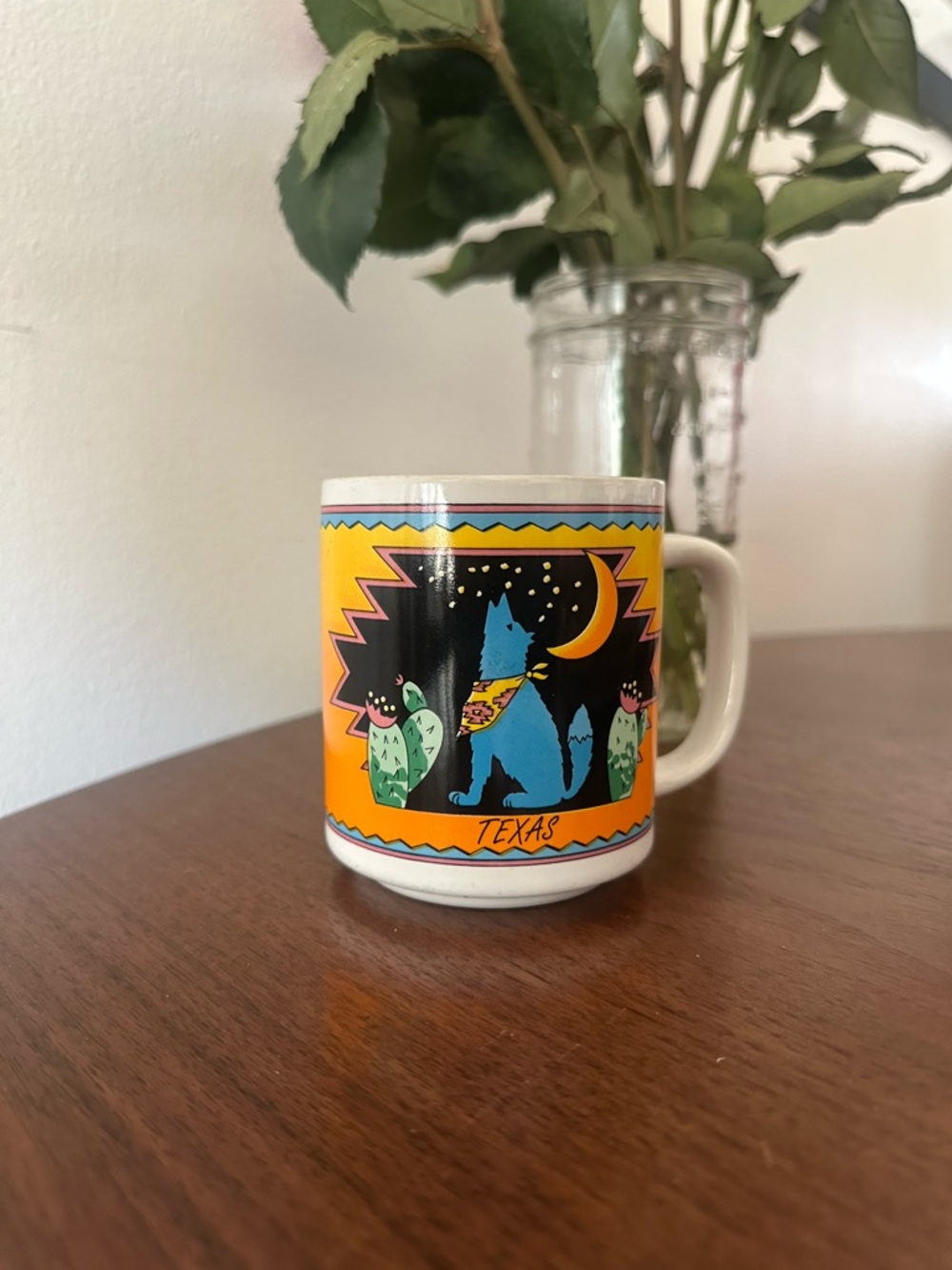 Texas Desert Coyote Ceramic Coffee Mug 90s Vintage